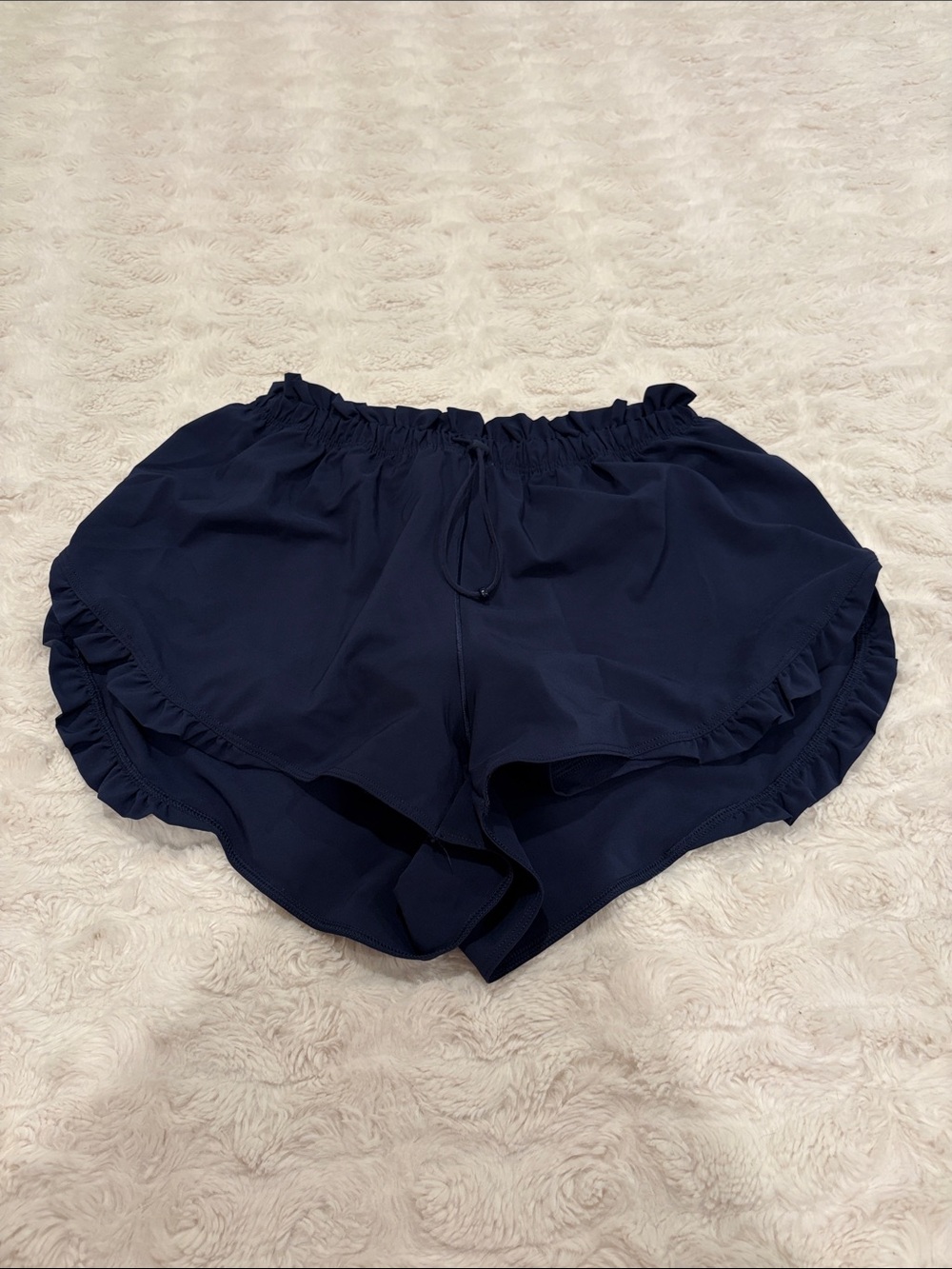 aerie Navy Ruffle-Trim Athletic Pull-On Shorts